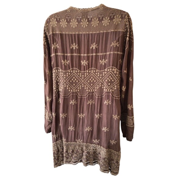 Johnny Was Women's Eyelet Lace V-Neck Floral Embroidered Tunic Top Brown - Picture 3 of 10